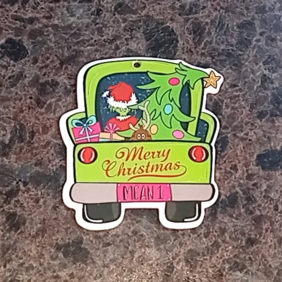 ๐ฏ 10 for $12 / Grinch in Green Truck Chipboard Christmas Ornament Mean 1 - Picture 5 of 12